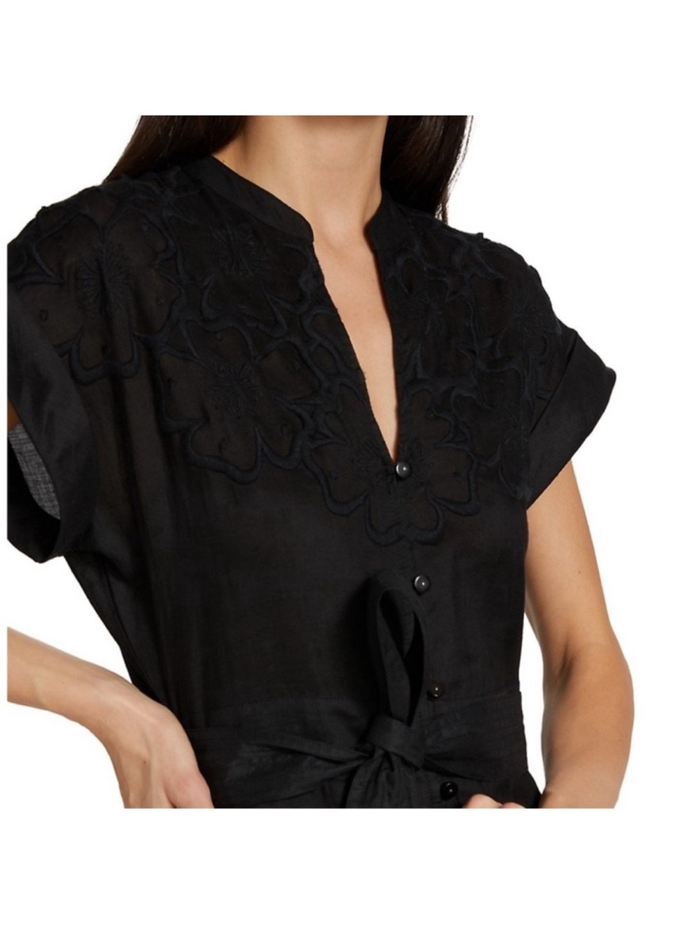 Veronica Beard Black Archie Floral Embroidered Dress Applique LBD Sz 8 - Picture 5 of 15